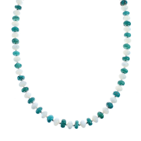 Native American Sterling Silver Turquoise And Mother of Pearl Bead Necklace AX126059