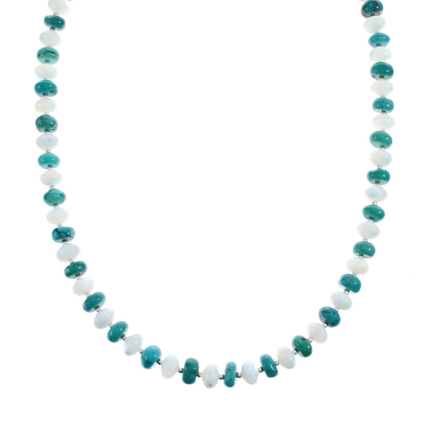 Native American Sterling Silver Turquoise And Mother of Pearl Bead Necklace AX126059