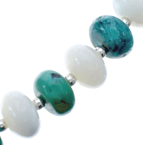 Native American Sterling Silver Turquoise And Mother of Pearl Bead Necklace AX126059