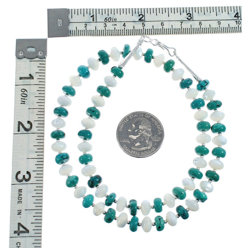Native American Sterling Silver Turquoise And Mother of Pearl Bead Necklace AX126059