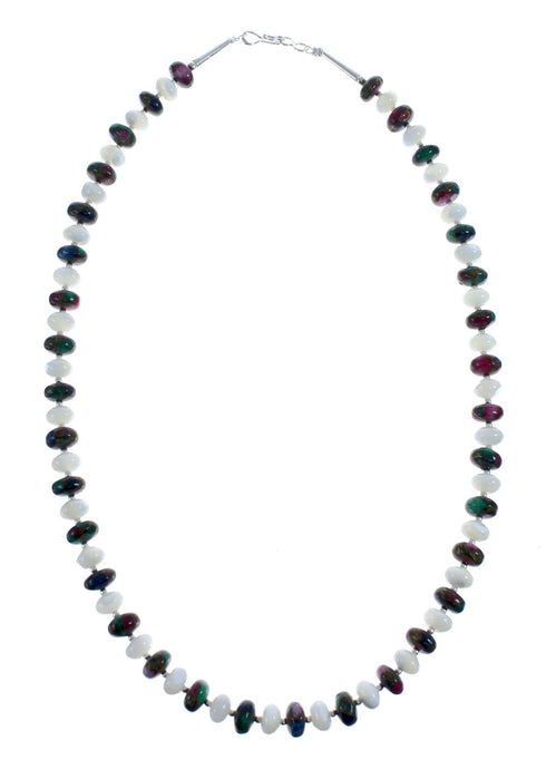 Native American Sterling Silver Mother of Pearl And Dragonblood Jasper Bead Necklace AX126077