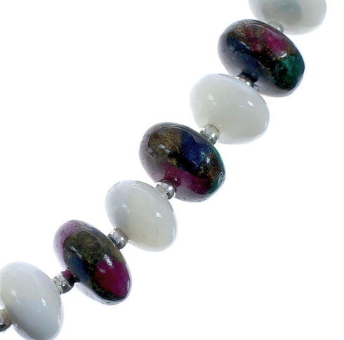 Native American Sterling Silver Mother of Pearl And Dragonblood Jasper Bead Necklace AX126077