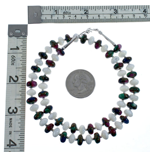 Native American Sterling Silver Mother of Pearl And Dragonblood Jasper Bead Necklace AX126077