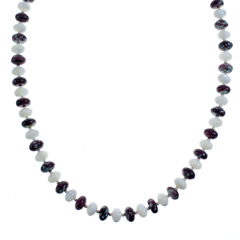 Native American Sterling Silver Mother of Pearl And Agate Bead Necklace AX126080