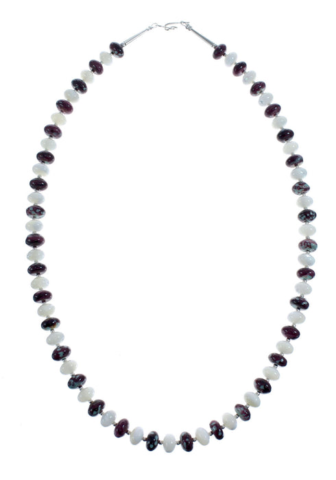 Native American Sterling Silver Mother of Pearl And Agate Bead Necklace AX126080