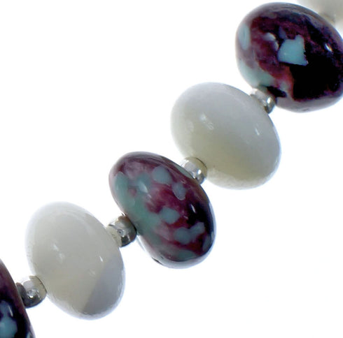 Native American Sterling Silver Mother of Pearl And Agate Bead Necklace AX126080