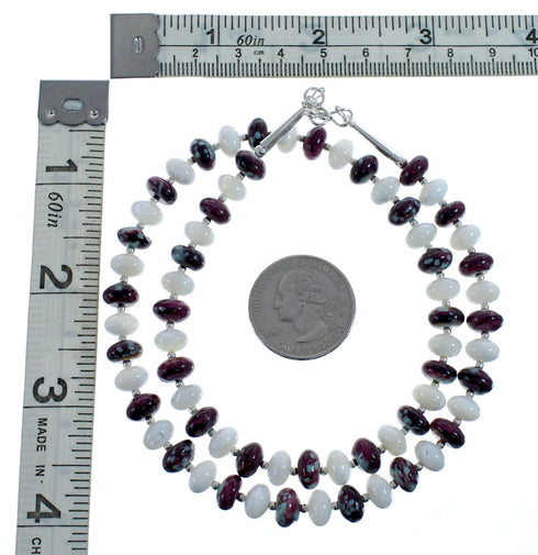 Native American Sterling Silver Mother of Pearl And Agate Bead Necklace AX126079
