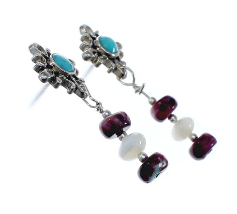 Sterling Silver Multicolor Navajo Bead Post Dangle Earrings AX126039