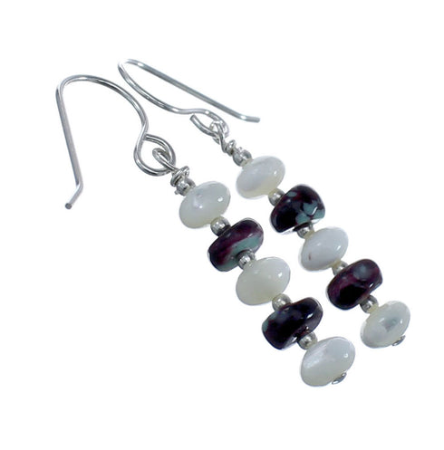 Sterling Silver Mother of Pearl Agate Navajo Bead Hook Dangle Earrings AX126036
