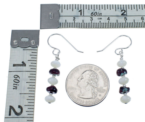 Sterling Silver Mother of Pearl Agate Navajo Bead Hook Dangle Earrings AX126036