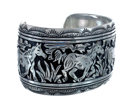Authentic Sterling Silver Native American Horse Cuff Bracelet AX125904