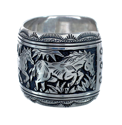 Authentic Sterling Silver Native American Horse Cuff Bracelet AX125904