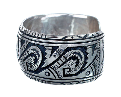 Navajo Genuine Sterling Silver Water Wave Cuff Bracelet AX125886