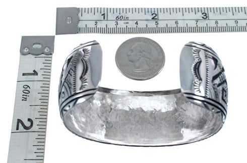 Navajo Genuine Sterling Silver Water Wave Cuff Bracelet AX125886