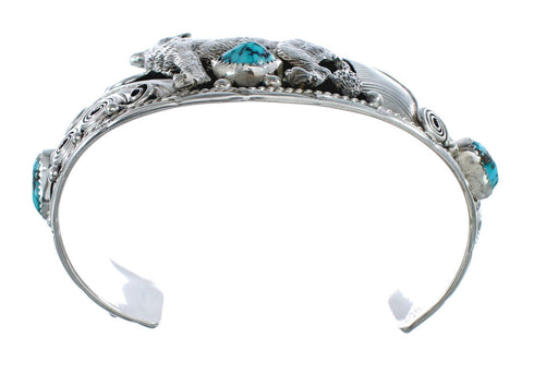 Navajo Sterling Silver Turquoise Wolf Leaf Cuff Bracelet AX125892
