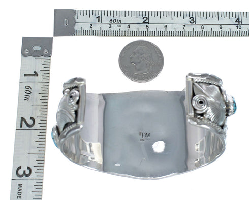 Navajo Sterling Silver Turquoise Wolf Leaf Cuff Bracelet AX125892