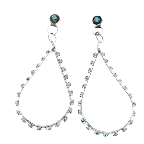 Zuni Turquoise Sterling Silver Tear Drop Post Dangle Earrings JX125823