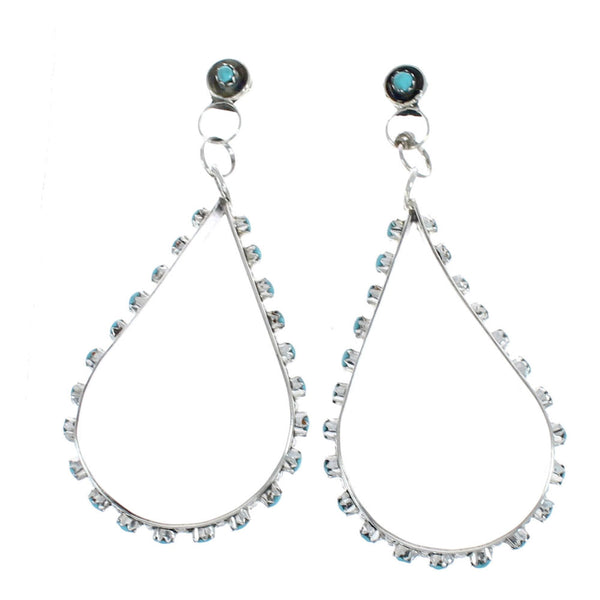 Zuni Turquoise Sterling Silver Tear Drop Post Dangle Earrings JX125823