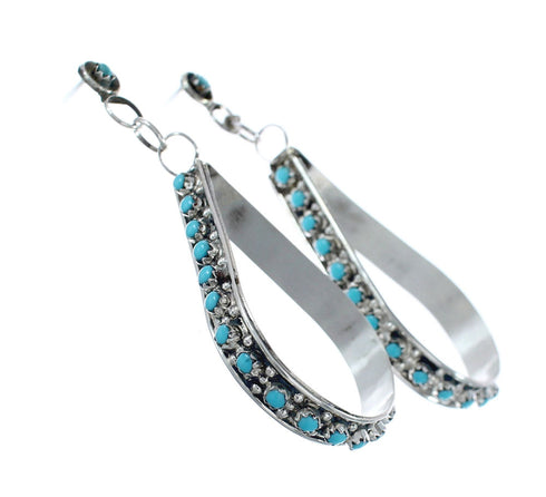 Zuni Turquoise Sterling Silver Tear Drop Post Dangle Earrings JX125823