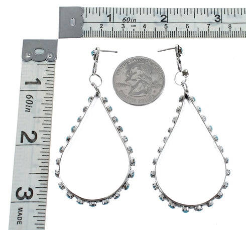 Zuni Turquoise Sterling Silver Tear Drop Post Dangle Earrings JX125823