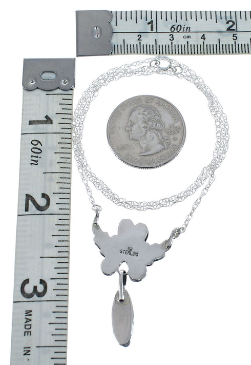 Native American Navajo Onyx Sterling Silver Leaf Chain Necklace JX125859