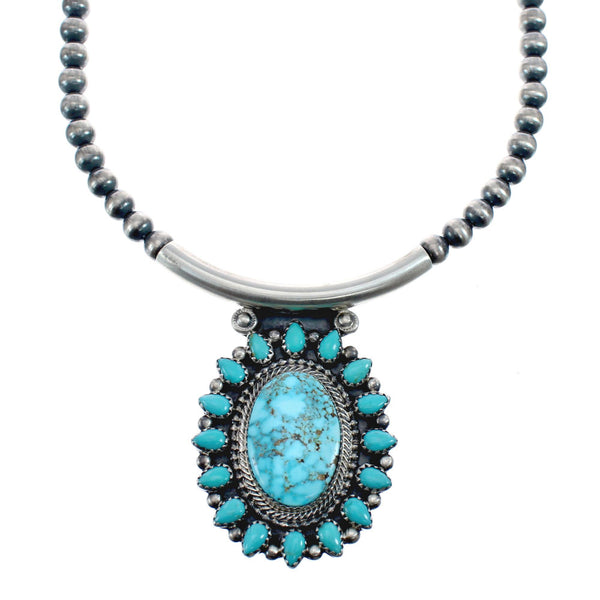 Turquoise Old Pawn Style Sterling Silver Navajo Bead Necklace JX125861