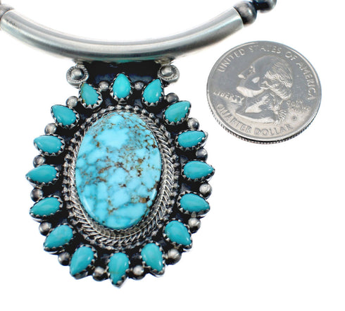 Turquoise Old Pawn Style Sterling Silver Navajo Bead Necklace JX125861