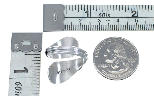 Sterling Silver Opal Navajo Feather Adjustable Ring Size 7, 8, 9 AX126096