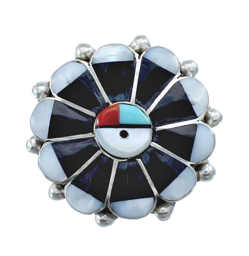 Zuni Sun and Flower Multicolor Multistone Inlay Ring Size 8-1/2 AX126151