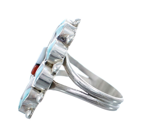 Zuni Sun and Flower Multicolor Multistone Inlay Ring Size 6-1/4 AX126155