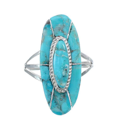 Navajo Turquoise Inlay Sterling Silver Ring Size 6-1/2 AX126119