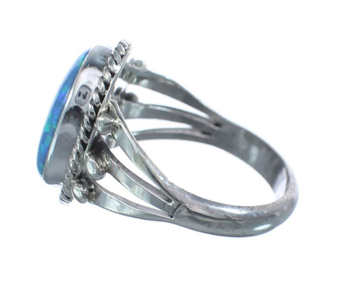 Sterling Silver And Blue Opal Navajo Ring Size 7-3/4 AX126533