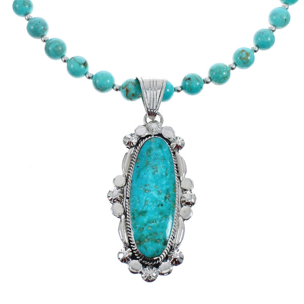 Sterling Silver Turquoise Native American Bead Necklace Set JX126975