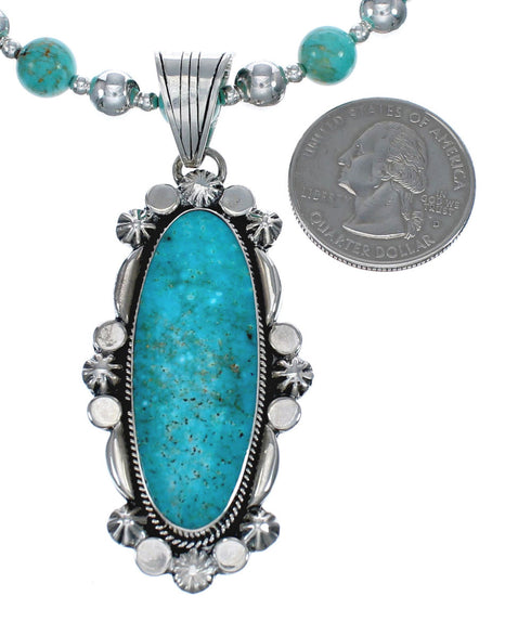Sterling Silver Turquoise Native American Bead Necklace Set JX126995