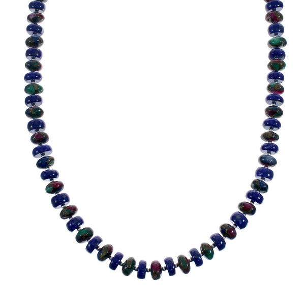 Native American Lapis and Bloodstone Sterling Silver Bead Necklace JX126880