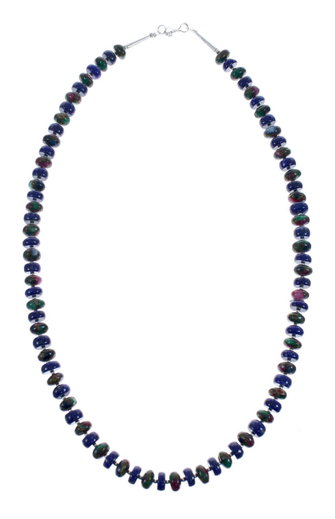 Native American Lapis and Bloodstone Sterling Silver Bead Necklace JX126880