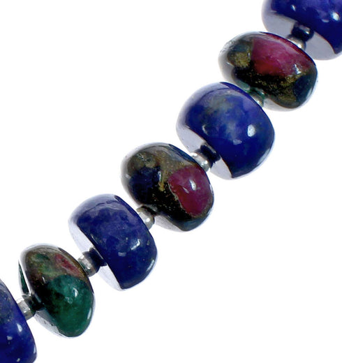 Native American Lapis and Bloodstone Sterling Silver Bead Necklace JX126880