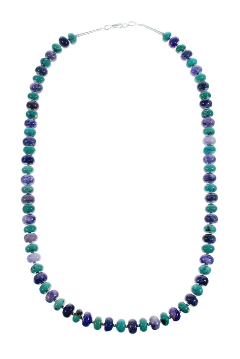 Native American Turquoise and Sugilite Sterling Silver Bead Necklace JX126886