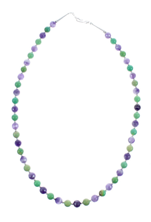 Native American Jade and Amethyst Sterling Silver Bead Necklace JX126883