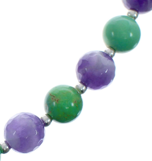 Native American Jade and Amethyst Sterling Silver Bead Necklace JX126883