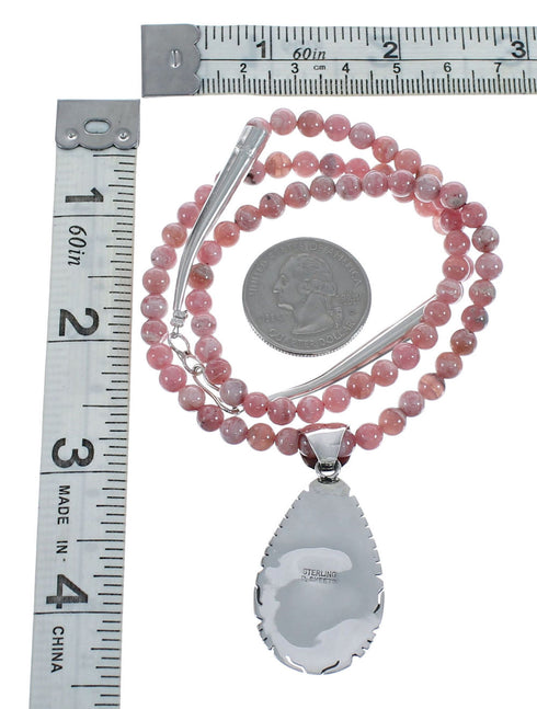 Native American Sterling Silver Rhodochrosite Bead Necklace JX126891