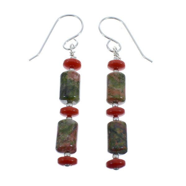 Native American Coral and Jasper Sterling Silver Bead Earrings JX126899