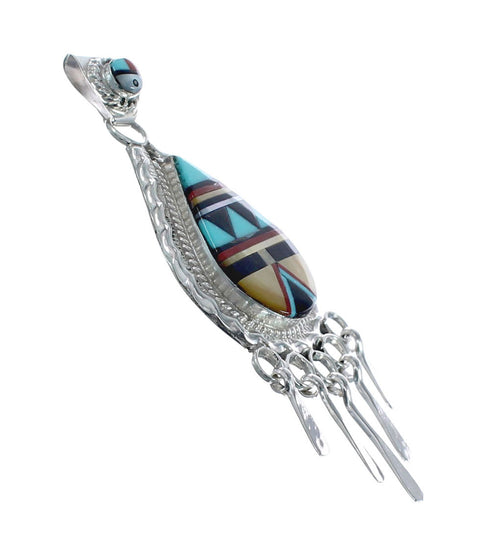 Native American Zuni Multicolor Sterling Silver Sun Tear Drop Pendant JX126417