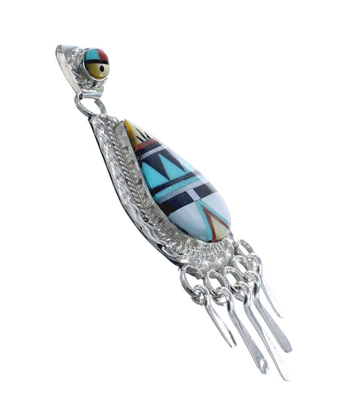 Native American Zuni Multicolor Sterling Silver Sun Tear Drop Pendant JX126419