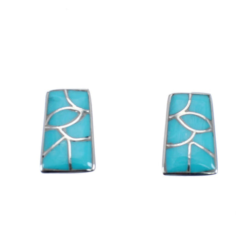 Sterling Silver Zuni Turquoise Inlay Post Earrings JX126336