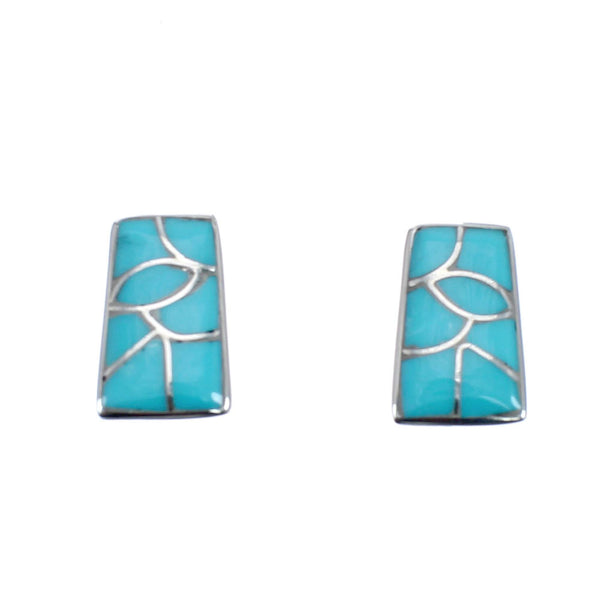 Sterling Silver Zuni Turquoise Inlay Post Earrings JX126336
