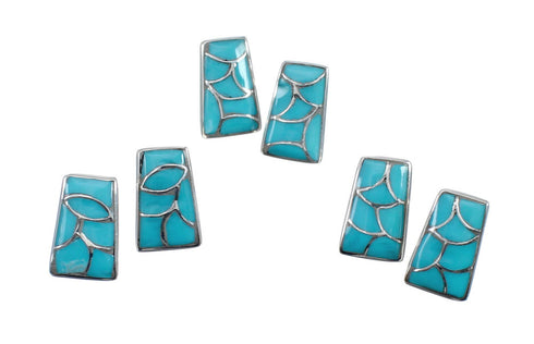 Sterling Silver Zuni Turquoise Inlay Post Earrings JX126336