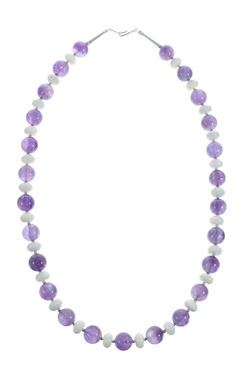 Native American Navajo Amethyst and Mother of Pearl Bead Sterling Silver Necklace JX126710