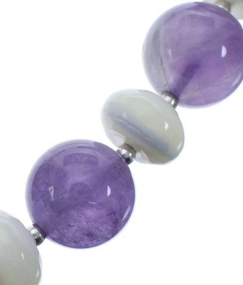 Native American Navajo Amethyst and Mother of Pearl Bead Sterling Silver Necklace JX126710
