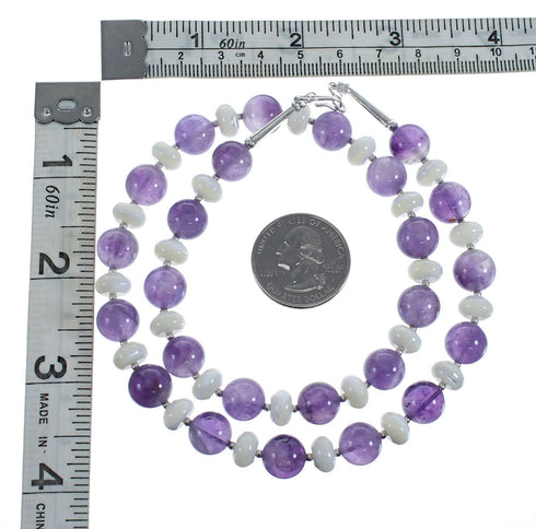 Native American Navajo Amethyst and Mother of Pearl Bead Sterling Silver Necklace JX126710